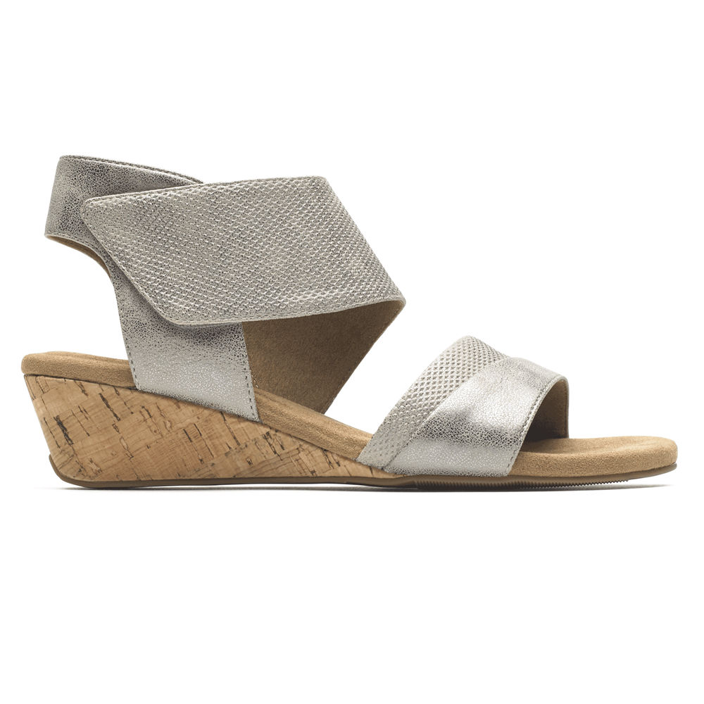 Sandalias Rockport Mujer Mexico - Calia Mid Wedge Cuff Plateados - LNMZH1982